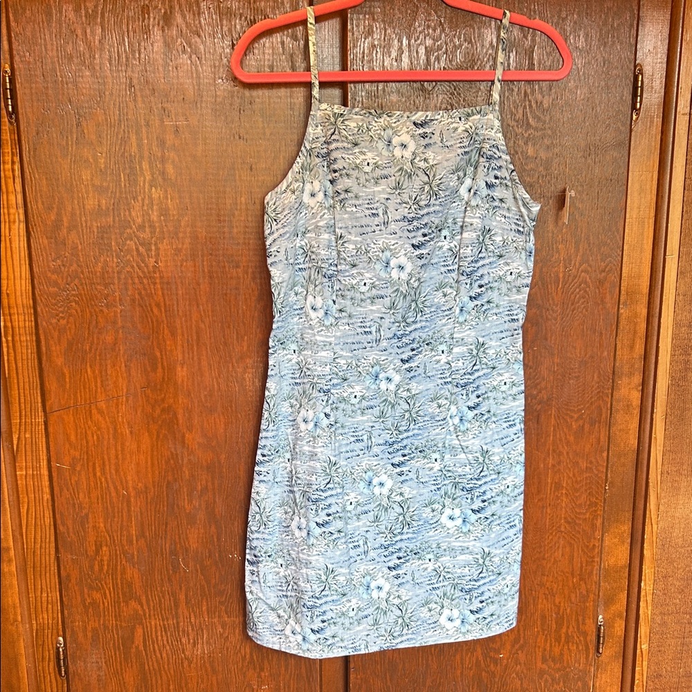Vintage Apron-style Floral Blue Mini Dress